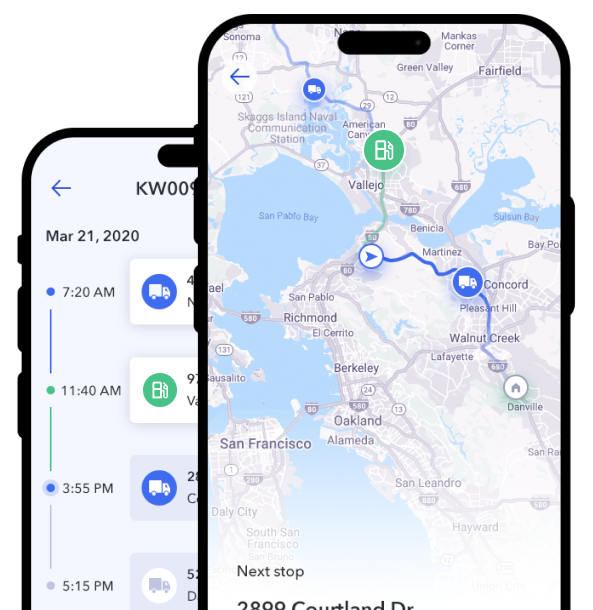 The Scout mobile app showing a planned route and its fuel stops